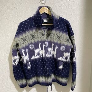 YARI Artesanias Wool Zip Coat Womens S Llama Snowflake Fair Isle Alpaca Blue